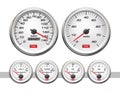 Car dashboard gauges set. Vector illustration isolated on white background. Fuel gauge, speedometer, tachometer, temperature indic